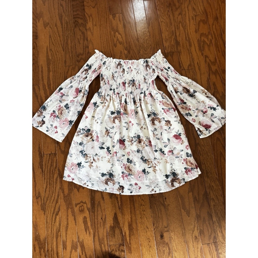 Fairycore Off Shoulder Floral Dress Women L Cottagecore Smocked Boho